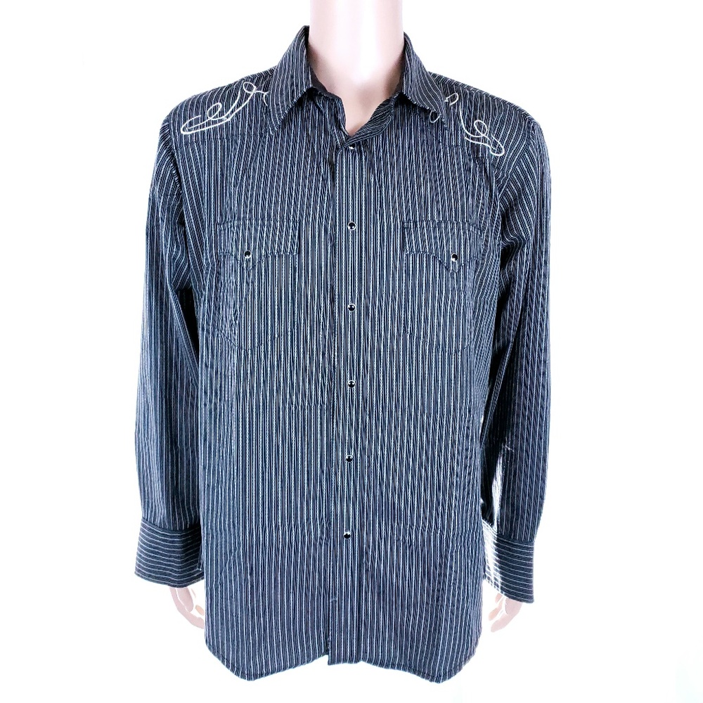 Wrangler Embroidered Men Snap Button Shirt Striped Long Sleeves Size XL